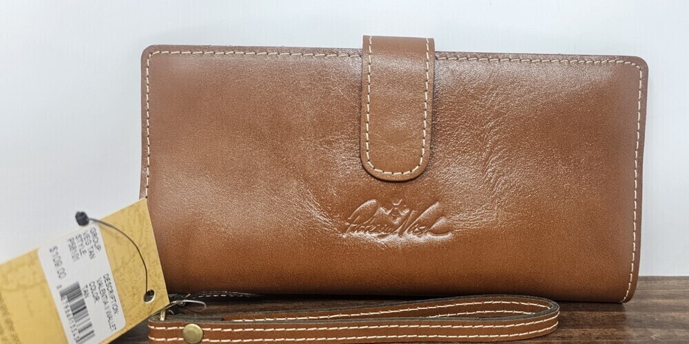 Patricia Nash Valentia II RFID Bifold Magnetic Snap Wallet Wristlet Tan NWT $109